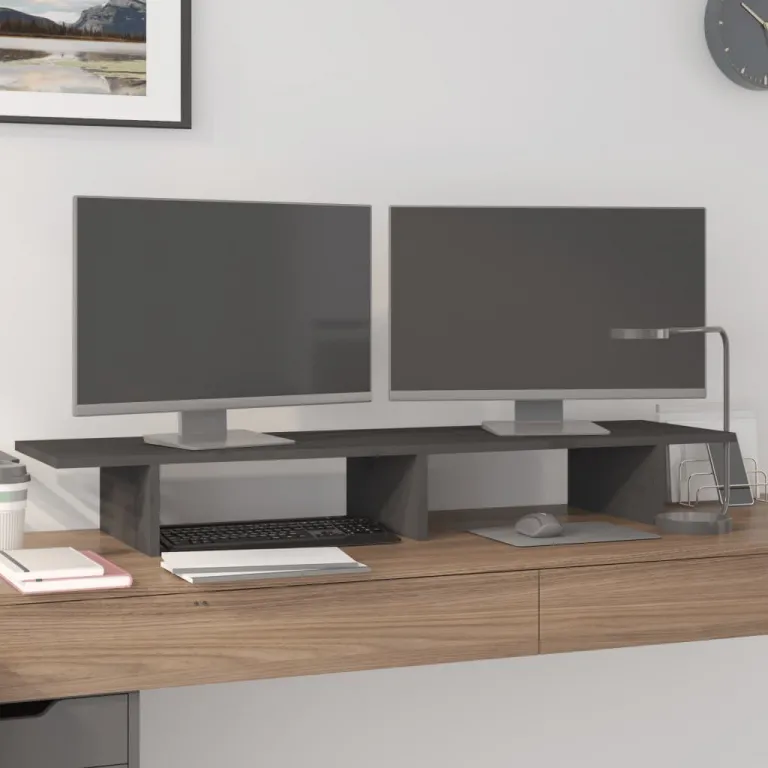 Monitorstnder Grau 100x27x15 cm Massivholz Kiefer Erhhung Bildschirm Tisch Home Office