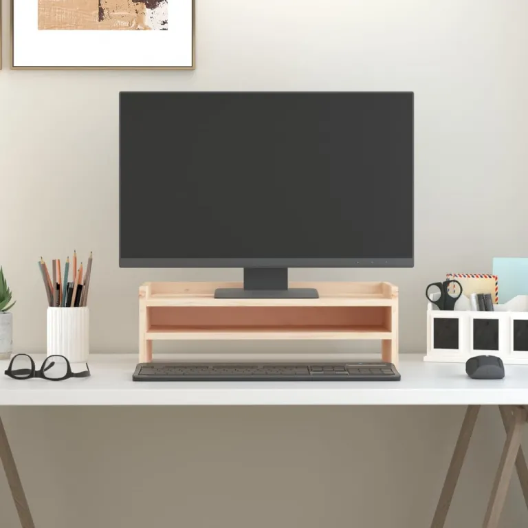 Monitorstnder 50x24x16 cm Massivholz Kiefer Erhhung Bildschirm Tisch Home Office