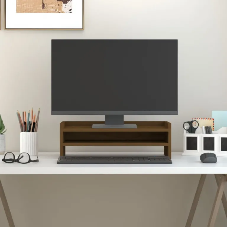Monitorstnder Honigbraun 50x24x16 cm Massivholz Kiefer Erhhung Bildschirm Tisch Home Office