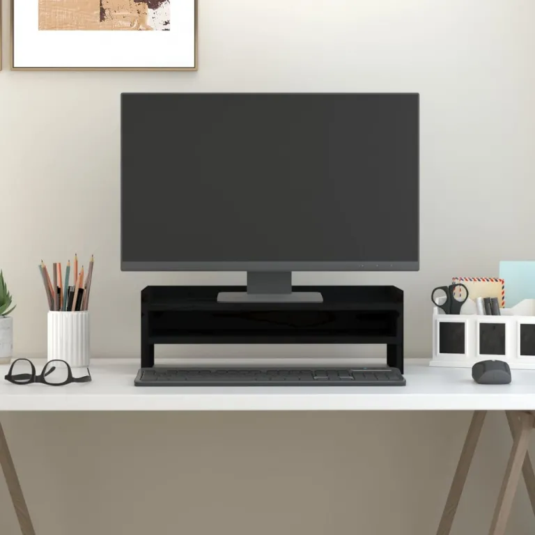 Monitorstnder Schwarz 50x24x16 cm Massivholz Kiefer Erhhung Bildschirm Tisch Home Office