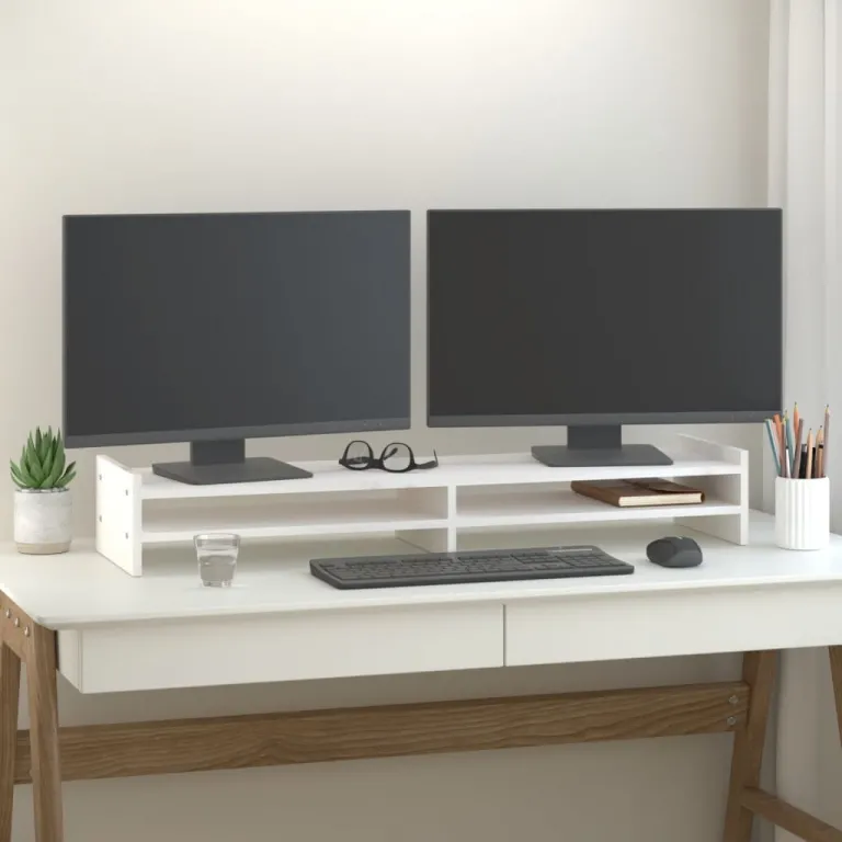 Monitorstnder Wei 100x27x15 cm Massivholz Kiefer Erhhung Bildschirm Tisch Home Office