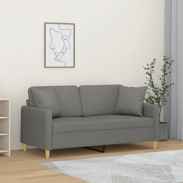 2-Sitzer-Sofa mit Kissen Dunkelgrau 140 cm Stoff
