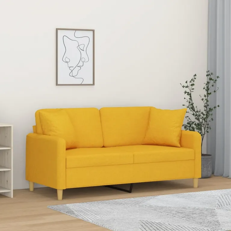 2-Sitzer-Sofa mit Kissen Hellgelb 140 cm Stoff Couchgarnitur Couch Sofa Set