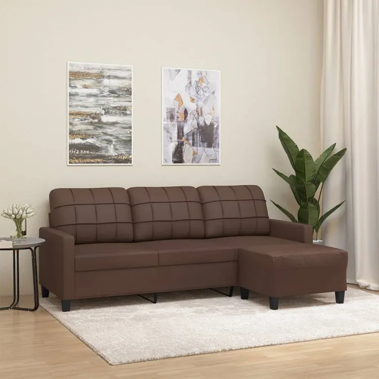 3-Sitzer-Sofa mit Hocker Braun 180 cm Kunstleder Couch