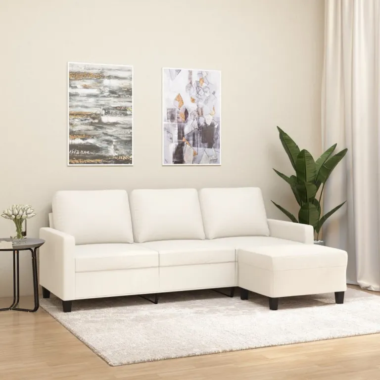3-Sitzer-Sofa mit Hocker Creme 180 cm Kunstleder Couch