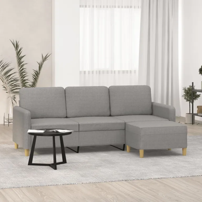 3-Sitzer-Sofa mit Hocker Hellgrau 180 cm Stoff Couch