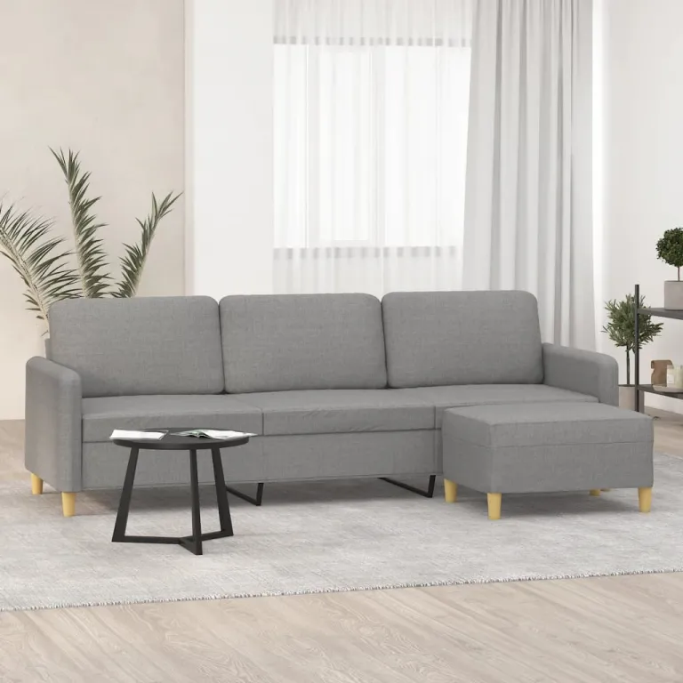 3-Sitzer-Sofa mit Hocker Hellgrau 210 cm Stoff Couch