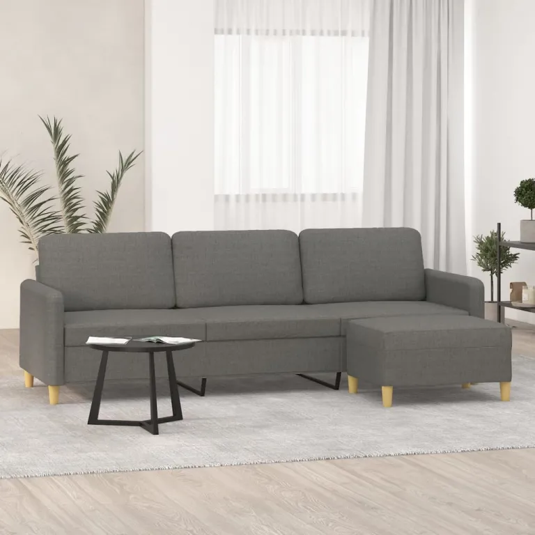 3-Sitzer-Sofa mit Hocker Dunkelgrau 210 cm Stoff Couch