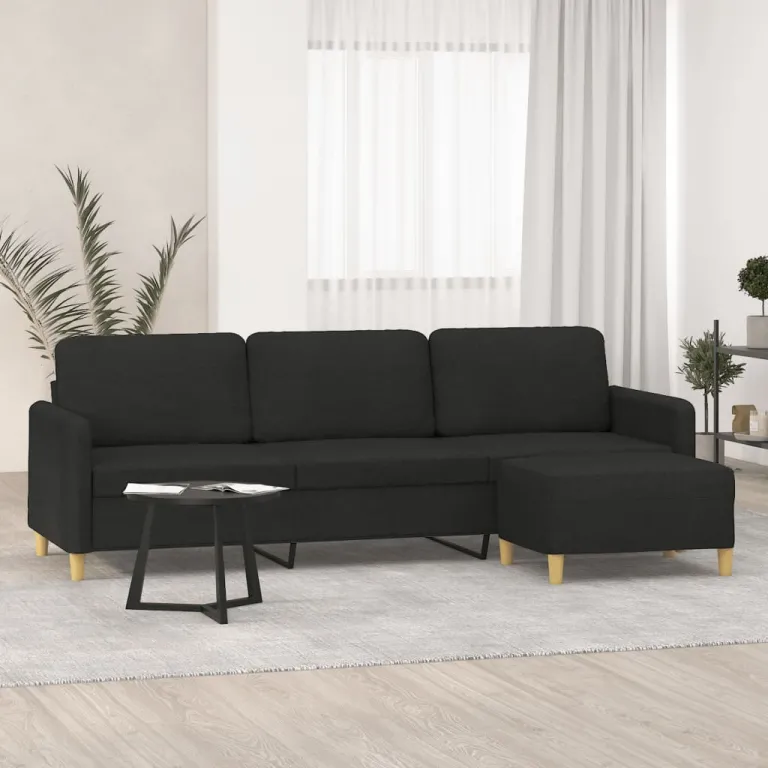 3-Sitzer-Sofa mit Hocker Schwarz 210 cm Stoff Couch