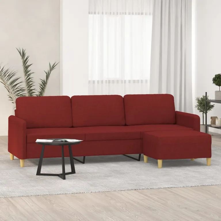 3-Sitzer-Sofa mit Hocker Weinrot 210 cm Stoff Couch