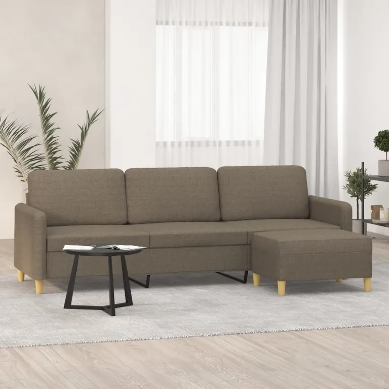 3-Sitzer-Sofa mit Hocker Taupe 210 cm Stoff Couch