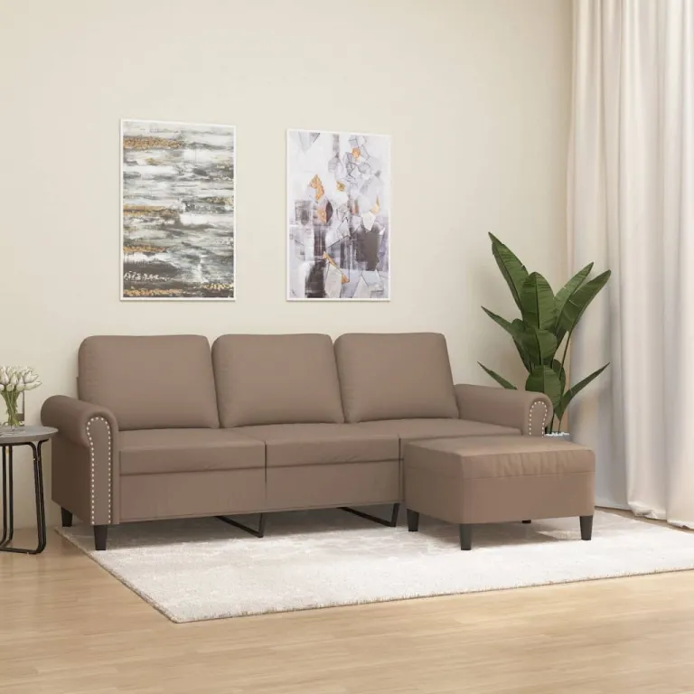 3-Sitzer-Sofa mit Hocker Cappuccino-Braun 180 cm Kunstleder Couch