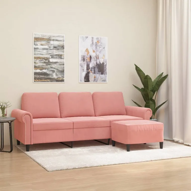 3-Sitzer-Sofa mit Hocker Rosa 180 cm Samt Couch
