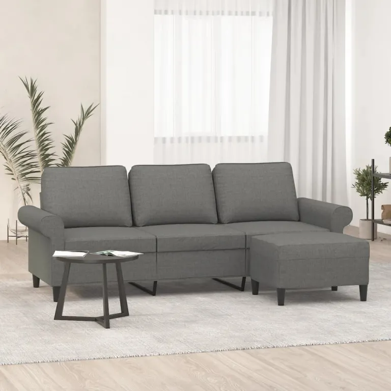3-Sitzer-Sofa mit Hocker Dunkelgrau 180 cm Stoff Couch