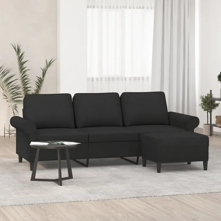 3-Sitzer-Sofa mit Hocker Schwarz 180 cm Stoff Couch