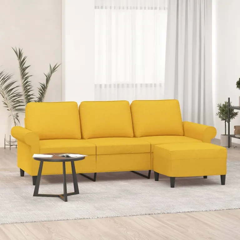 3-Sitzer-Sofa mit Hocker Hellgelb 180 cm Stoff Couch