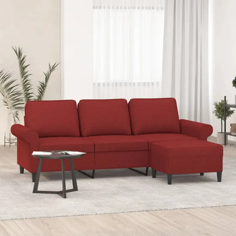 3-Sitzer-Sofa mit Hocker Weinrot 180 cm Stoff Couch