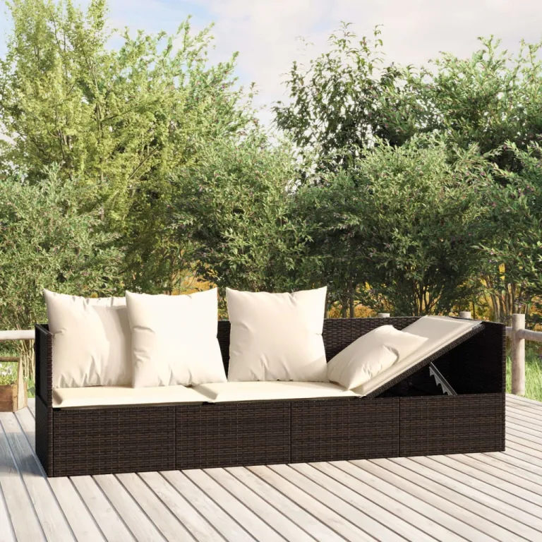 Gartenliege Outdoor-Loungebett mit Kissen Braun Polyrattan