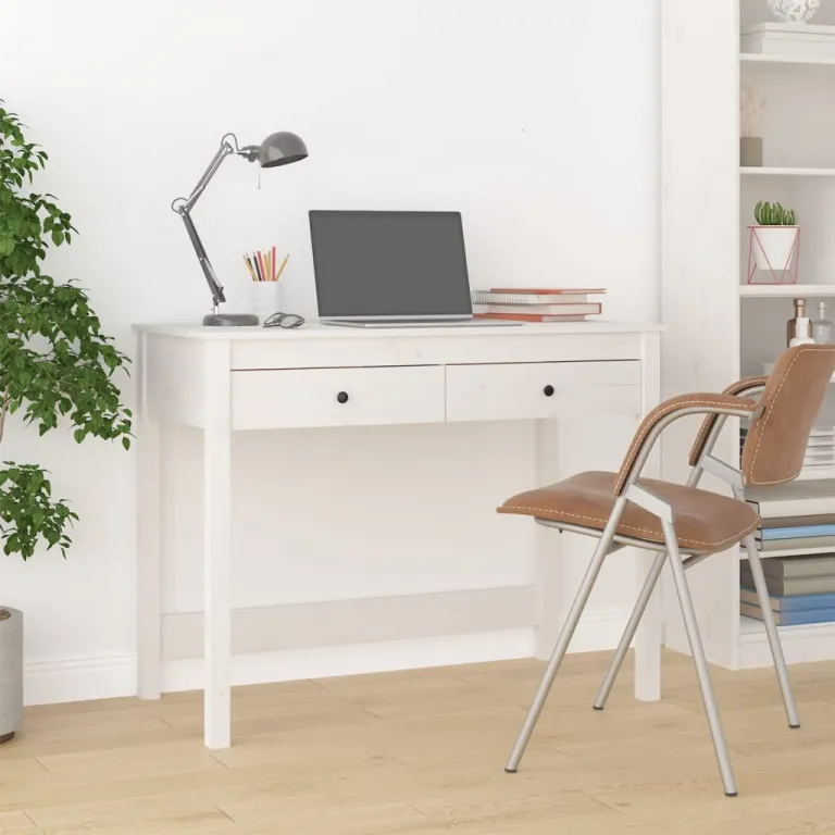 Schreibtisch mit Schubladen Wei 100x50x78 cm Massivholz Kiefer Home Office