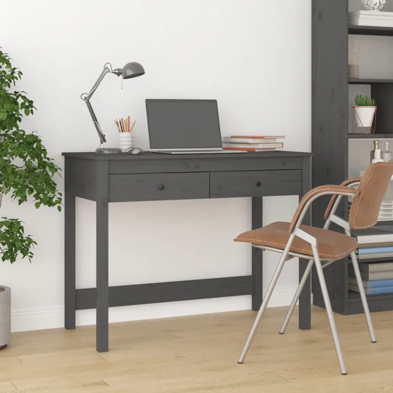 Schreibtisch mit Schubladen Grau 100x50x78 cm Massivholz Kiefer Home Office