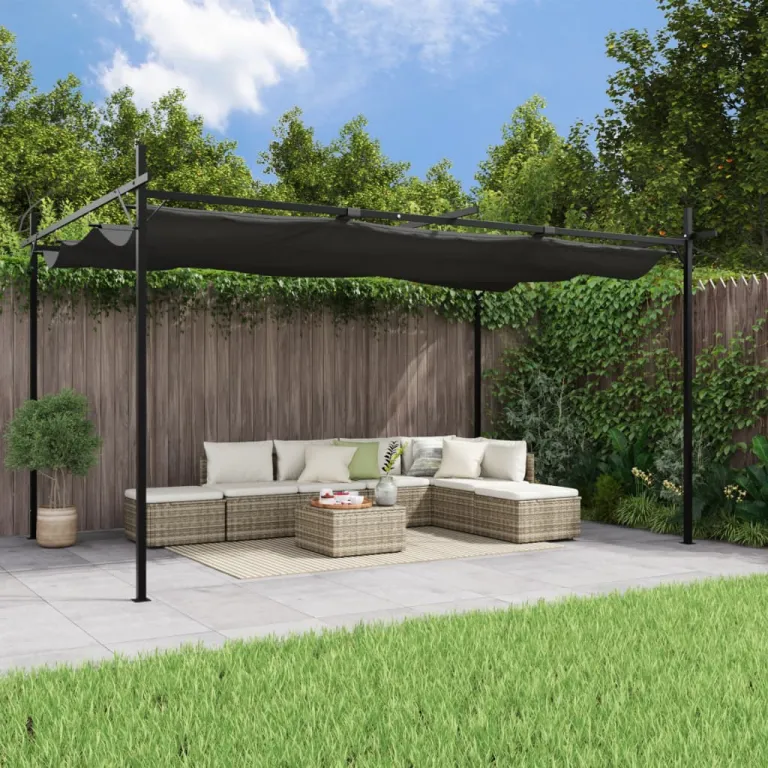 Pergola mit Schiebedach Anthrazit 395x292x230 cm Pavillon Aluminium