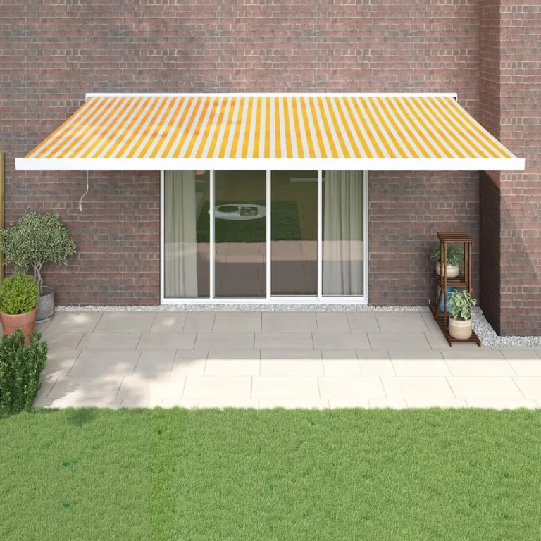 Gelenkarmmarkise Gelb und Wei 5x3 m Stoff und Aluminium Terrasse Beschattung