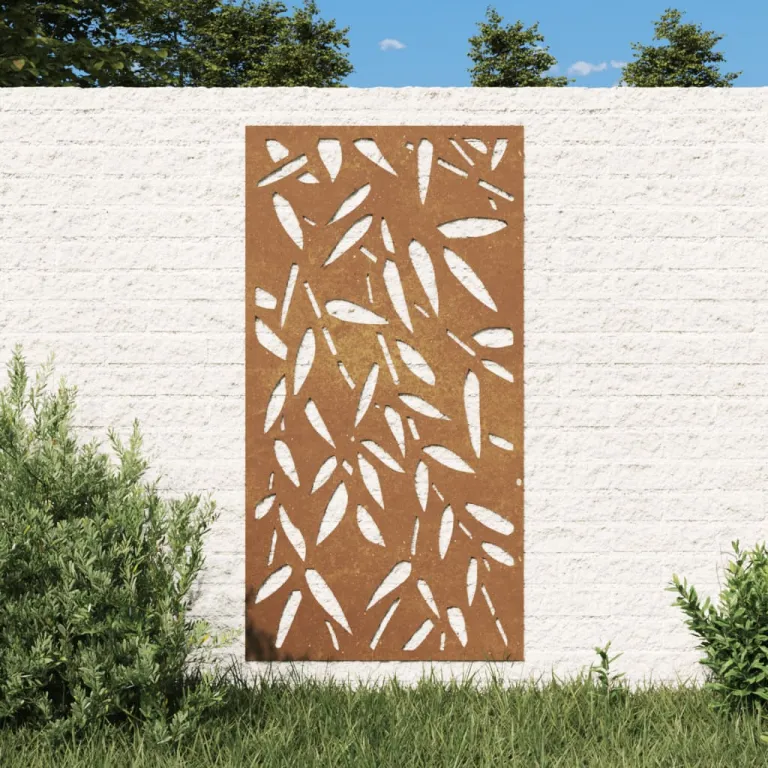Garten-Wanddeko 105x55 cm Cortenstahl Bambusblatt-Design Gartendekoration