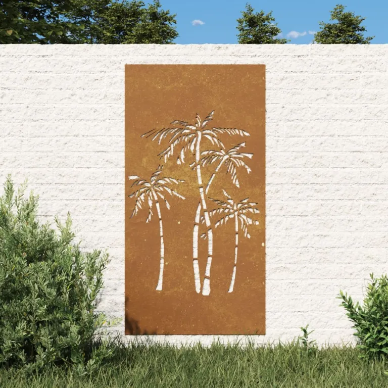 Garten-Wanddeko 105x55 cm Cortenstahl Palmen-Design Gartendekoration