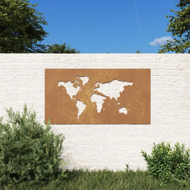 Garten-Wanddeko 105x55 cm Cortenstahl Weltkarten-Design Gartendekoration