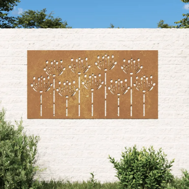 Garten-Wanddeko 105x155 cm Cortenstahl Blumen-Design Gartendekoration