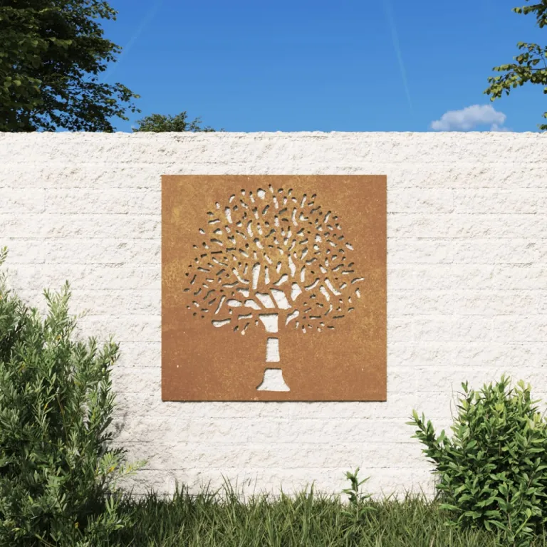 Garten-Wanddeko 55x55 cm Cortenstahl Baum-Design Gartendekoration