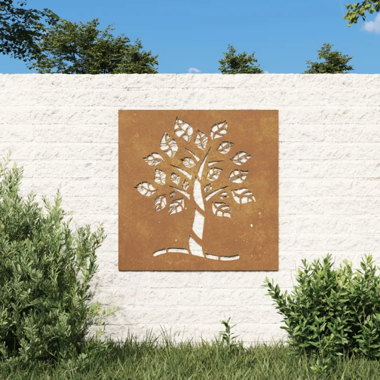 Garten-Wanddeko 55x55 cm Cortenstahl Baum-Design Gartendekoration
