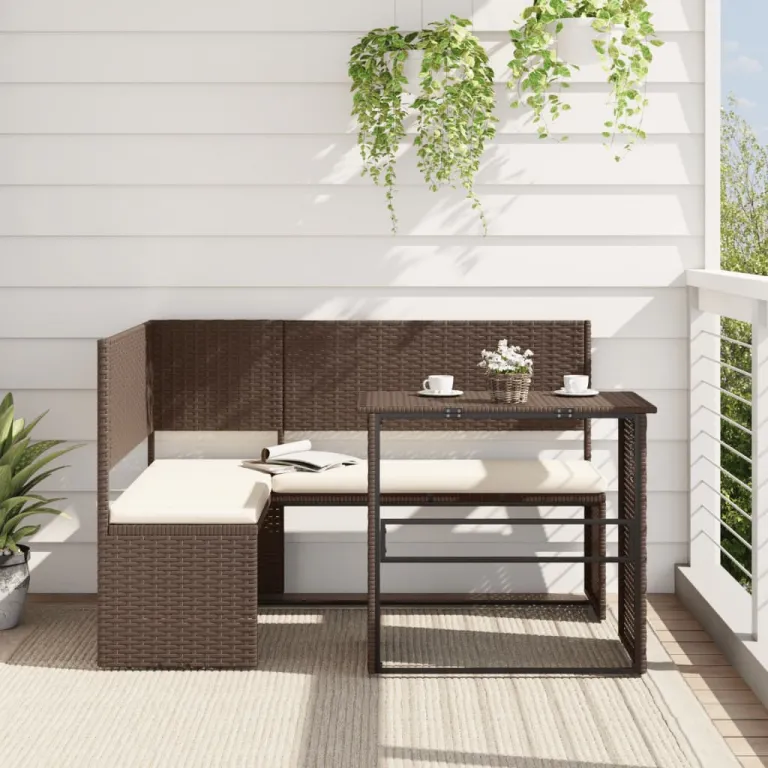 Gartensofa in L-Form mit Tisch und Kissen Braun Polyrattan
