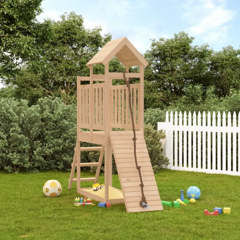 Spielturm mit Kletterwand Massivholz Kiefer Kletterturm Kinder Spielen Garten