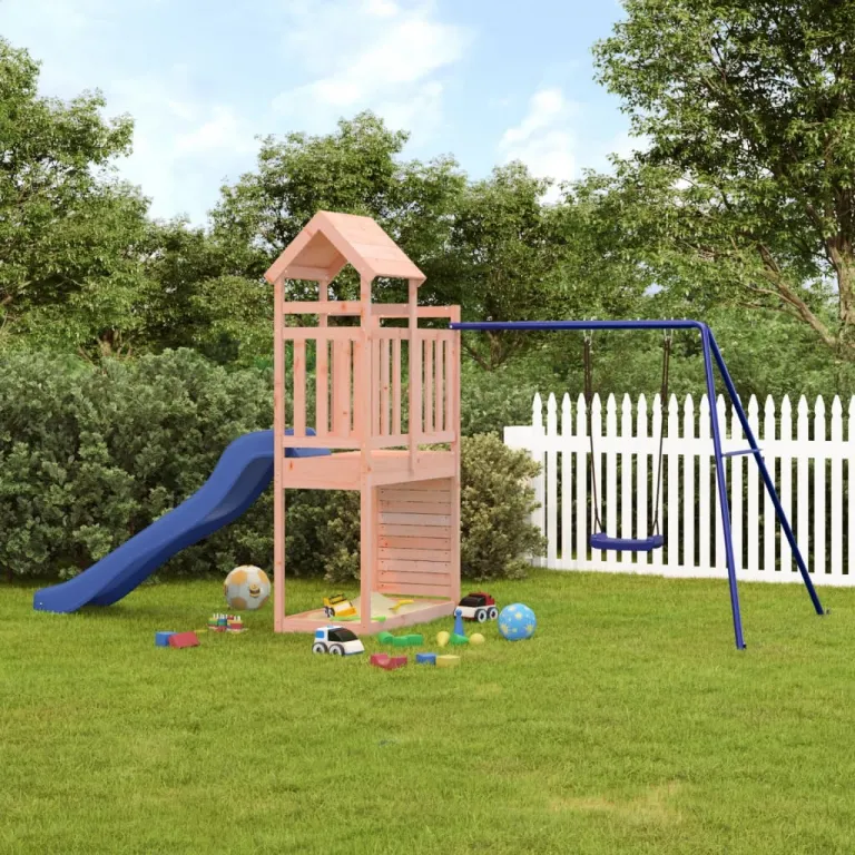 Spielturm mit Rutsche und Schaukel Massivholz Douglasie Garten Kletterturm Kinder spielen