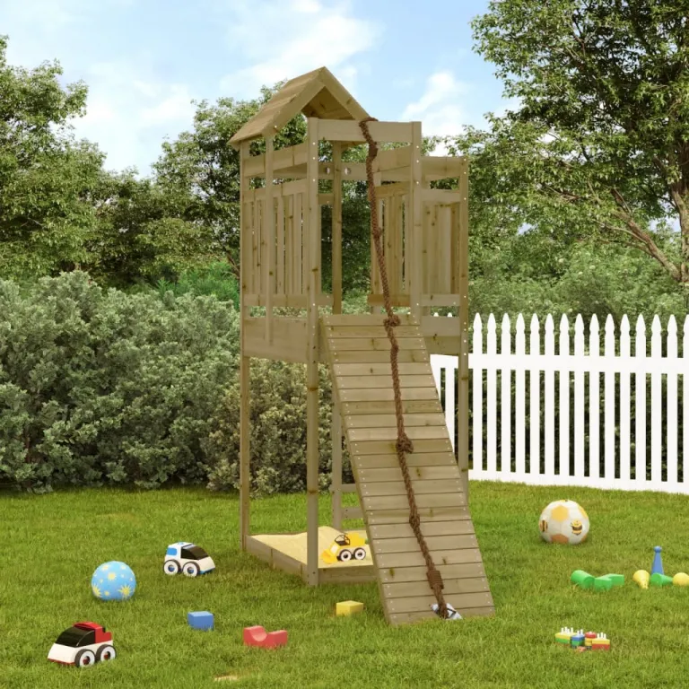 Spielturm mit Kletterwand Imprgniertes Kiefernholz Kinder Garten Kletterturm