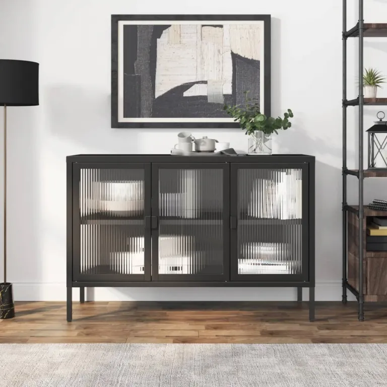 Vitrine Sideboard Schwarz 105x35x70 cm Glas und Stahl