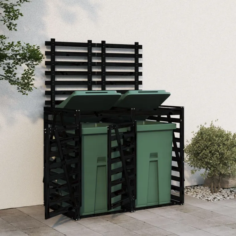 Mlltonnenbox fr 2 Tonnen Schwarz Massivholz Kiefer Abfallbehlter Verkleidunge