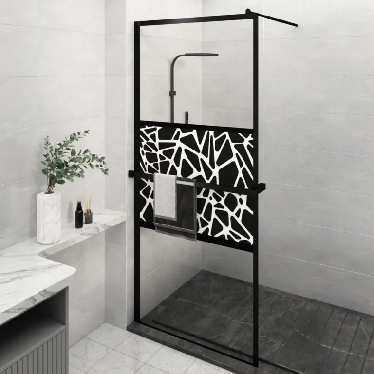 Duschwand mit Ablage fr Walk-In-Dusche Schwarz 100x195 cm ESG