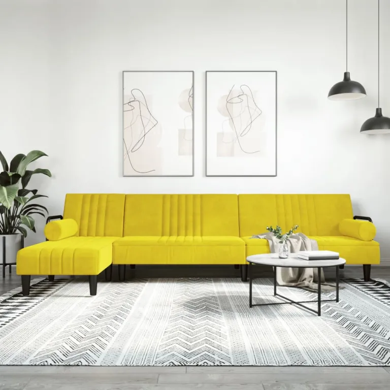 Schlafsofa in L-Form Gelb 260x140x70 cm Samt Chaiselongue