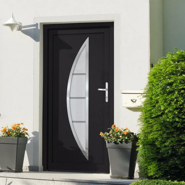 Haustr Anthrazit 88x200 cm PVC Aluminium Haus Eingangstr Fronttr Glas-Element Rechtshndig