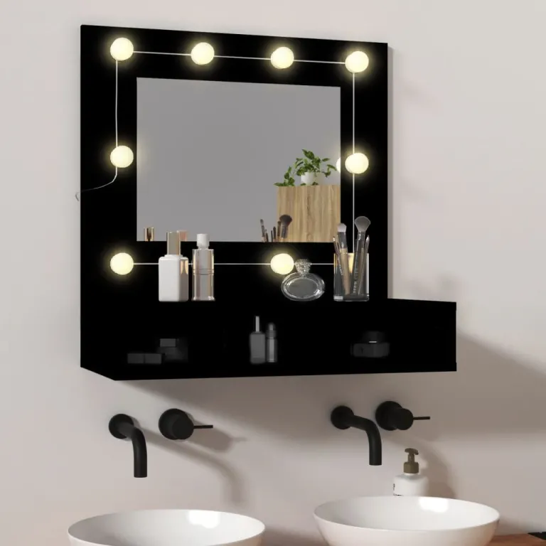 Badezimmerspiegel BadspiegelSpiegelschrank mit LED Schwarz 60x31,5x62 cm