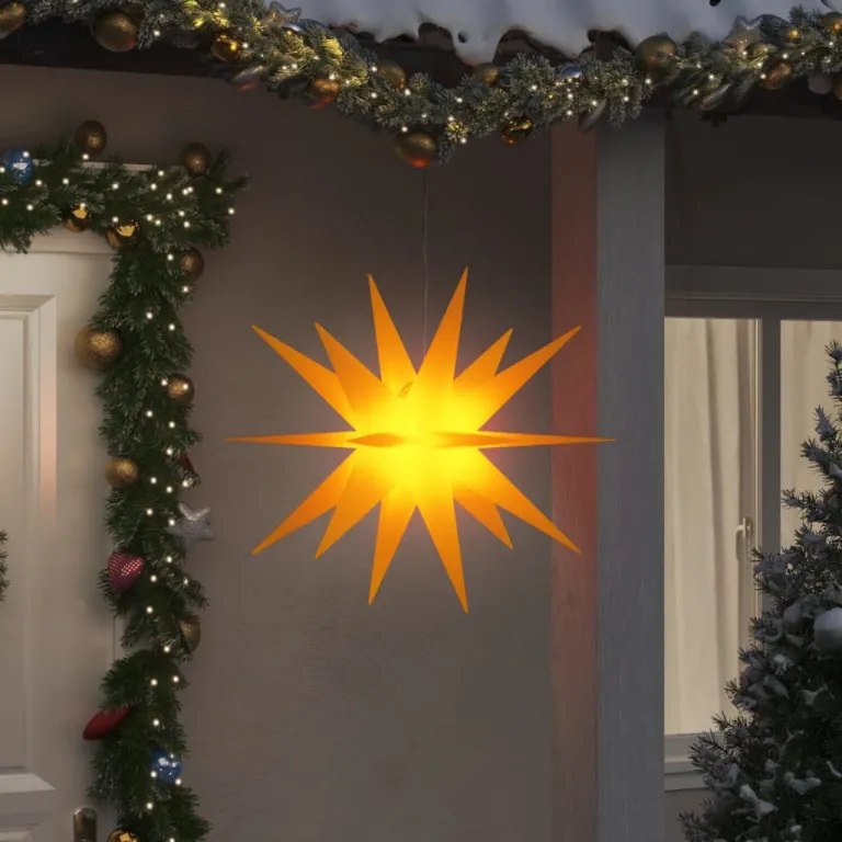 Weihnachtssterne mit LEDs 3 Stk. Faltbar Gelb 100 cm Auenbereich
