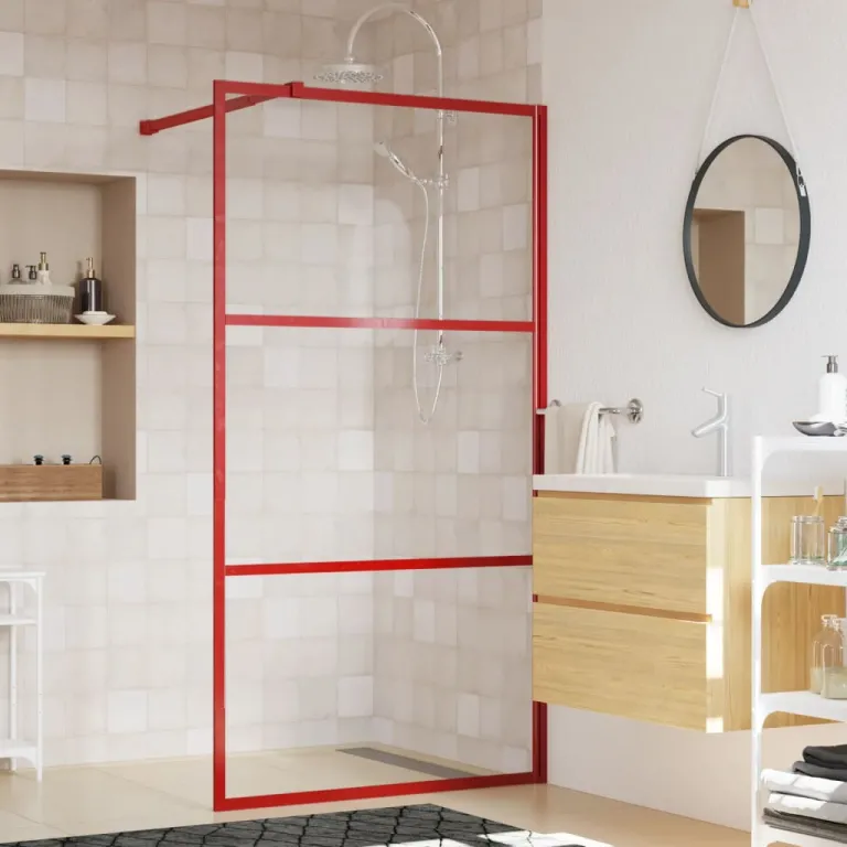 Walk In Duschwand fr Begehbare Dusche mit ESG Klarglas Rot 100x195 cm
