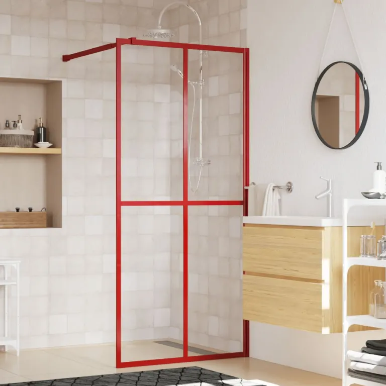 Walk In Duschwand fr Begehbare Dusche mit ESG Klarglas Rot 100x195 cm