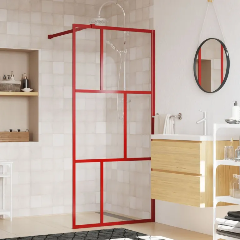 Walk In Duschwand fr Begehbare Dusche mit ESG Klarglas Rot 90x195 cm