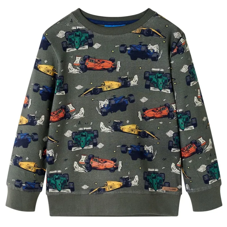Kinder-Sweatshirt mit Rennwagen-Motiv Khaki 140