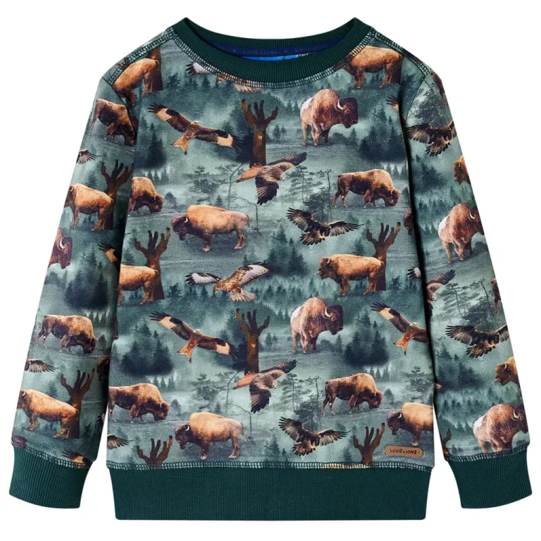 Kinder-Sweatshirt mit Rinder- und Adler-Motiv Dunkelgrn 116