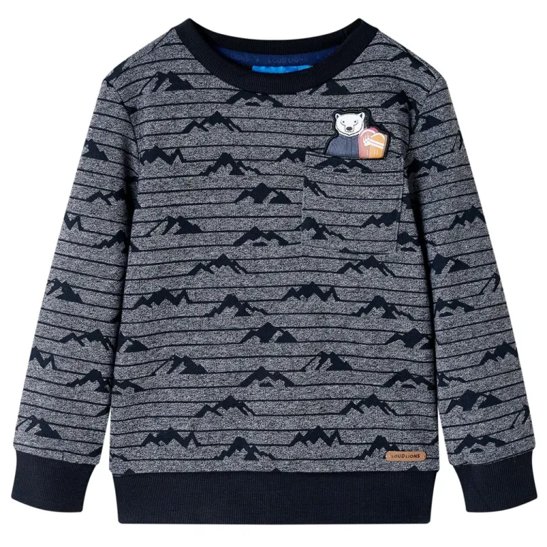 Kinder-Sweatshirt mit Gebirgsmuster Marineblau Melange 140