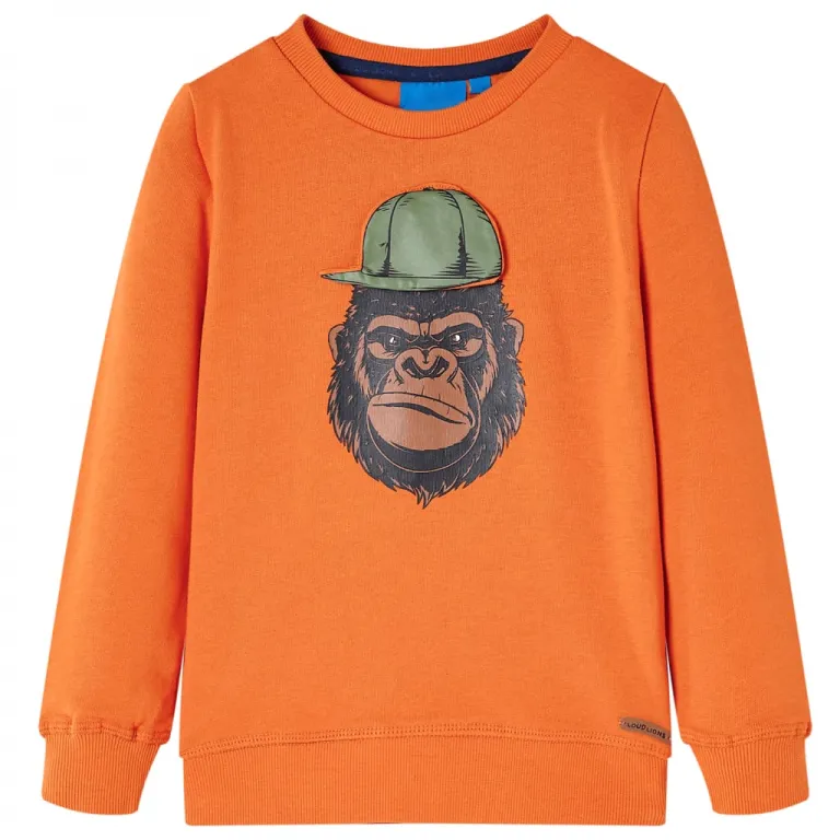 Kinder-Sweatshirt mit Gorilla-Aufdruck Dunkelorange 104
